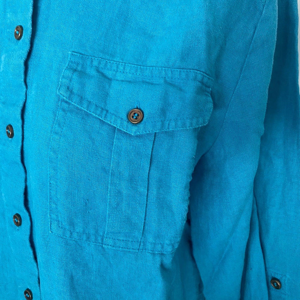 Chicos Turquoise Linen Button Up Blouse Sz M - Picture 3 of 6